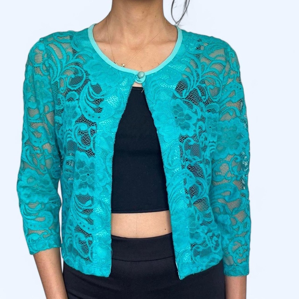 🩵✨ SYZE Y2K Turquoise Lace Cardigan ✨🩵